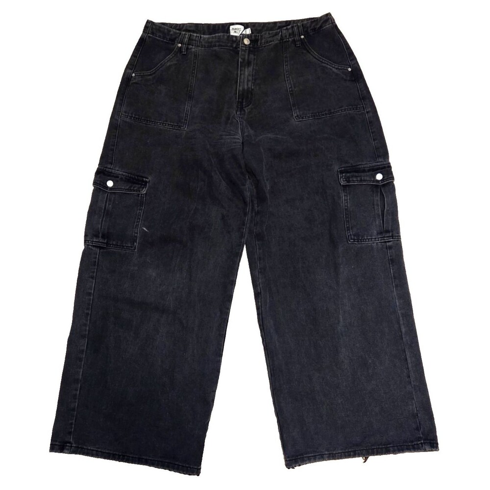 Princess Polly Wide Leg Cargo Jeans Women’s Size 12 Black Washed Faded High Rise